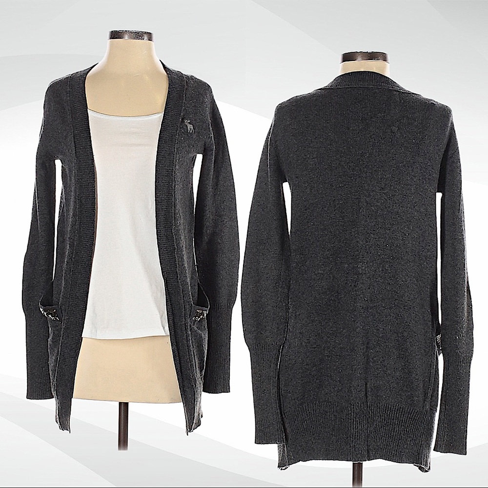 Abercrombie & Fitch Open Front Pocket Long Cardigan Sweater, Dark Grey, size XS